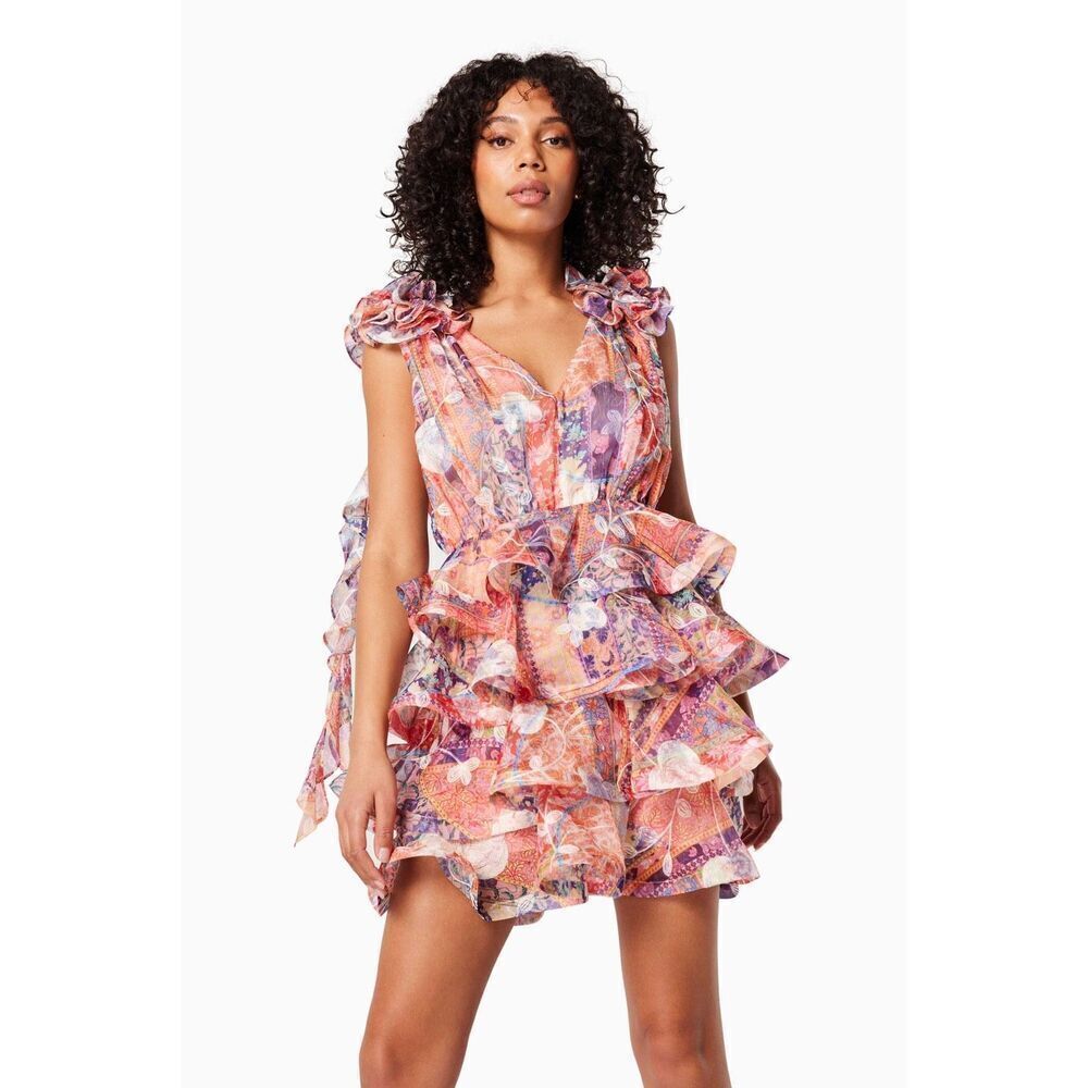 Elliatt ELECTRO RUFFLED MINI DRESS IN MULTI wedding birthday Vibe size S $279